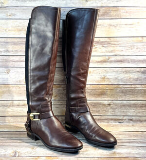Vince Camuto Womens Brown Leather Pearly Equestriani Riding Boots 9M